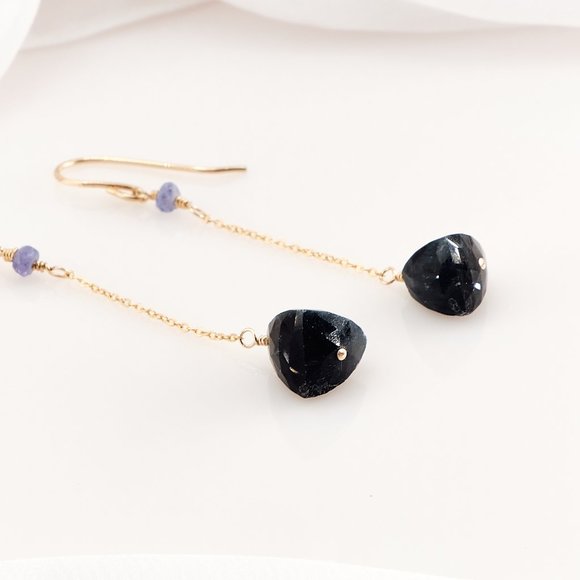 Blue Opal & Tanzanite Long Dangle Earrings, 14K Gold Filled Dainty Earrings - Picture 8 of 10